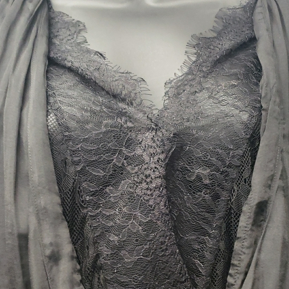 Satin Elegant Black Lace Blouse - Picture 3 of 4